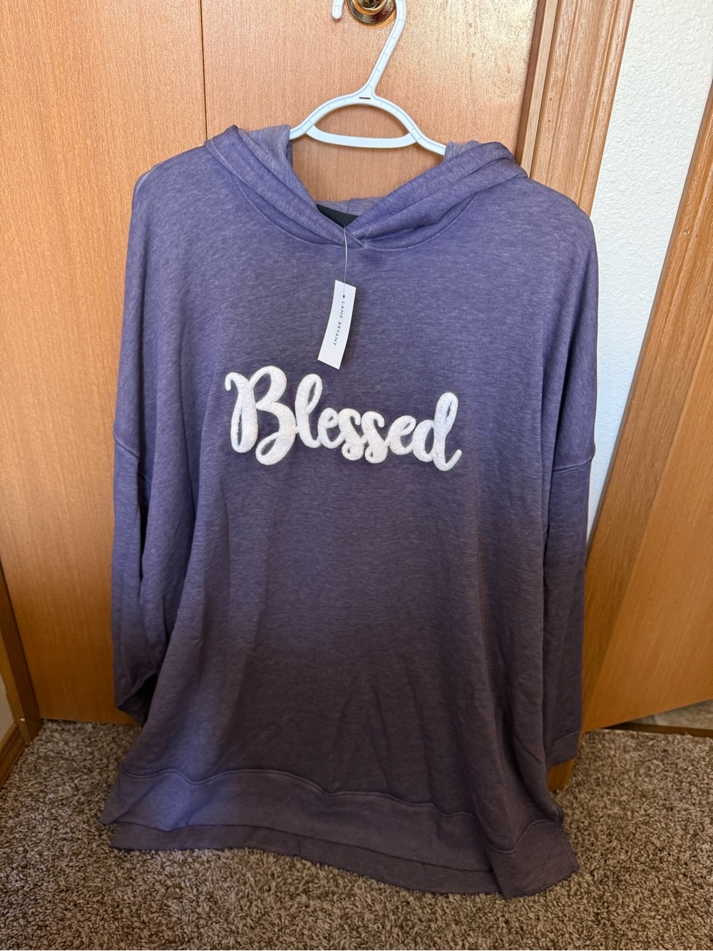Lane Bryant Lavender Pullover Hoodie with White "Blessed" Script - Picture 2 of 7